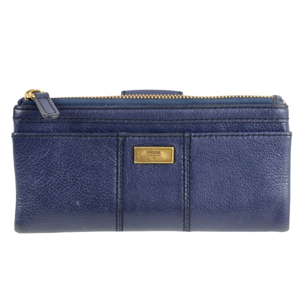 FOSSIL BLUE GENUINE LEATHER ID CARD COIN HOLDER BILL TWO COMPARTMENT WALLET